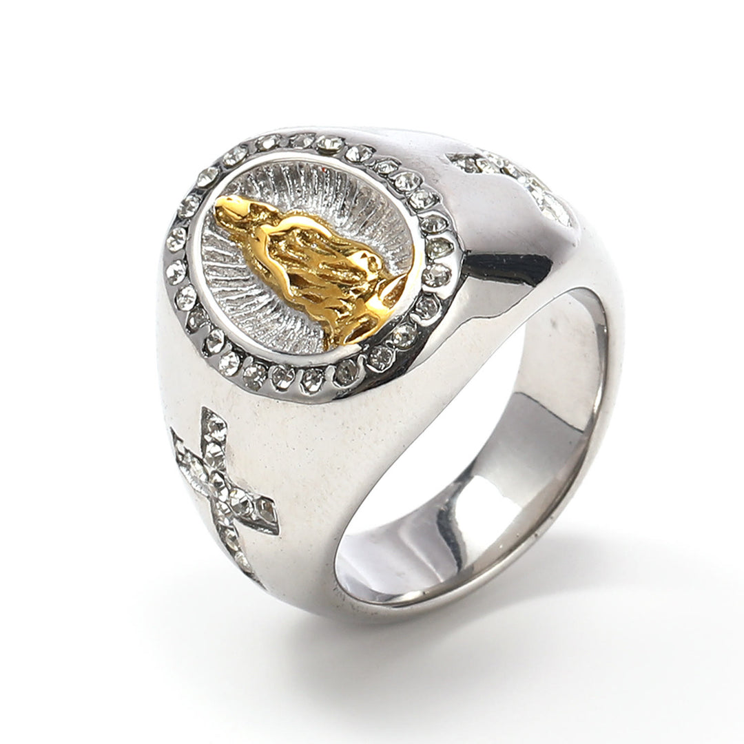 Christianartworkshop Anello in acciaio inossidabile con croce della Vergine Maria Anelli cattolici per gioielli religiosi - US13 - Oro metallizzato - image 10