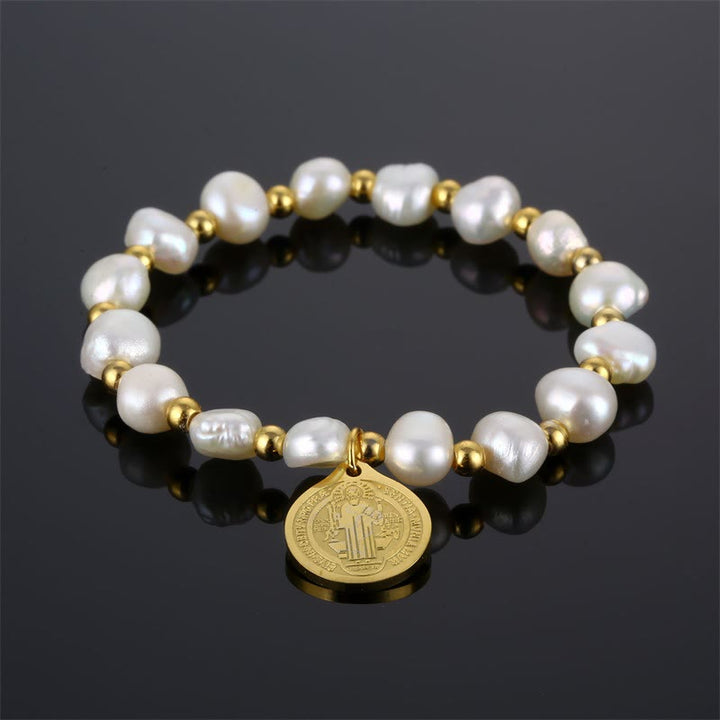 Bracciale con medaglia di San Benedetto e perle irregolari - Perla - image 0