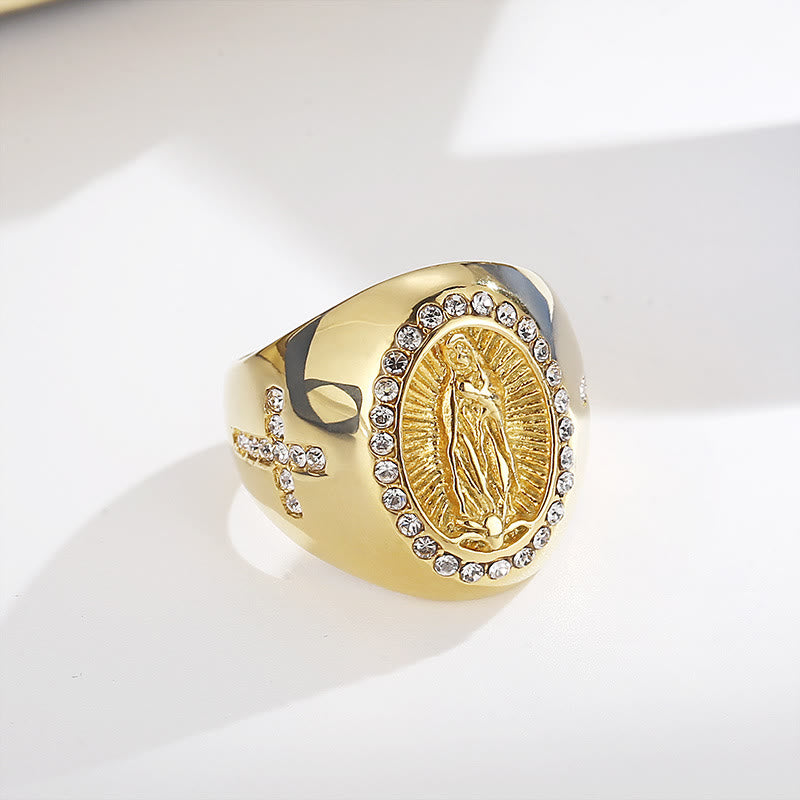 Christianartworkshop Anello in acciaio inossidabile con croce della Vergine Maria Anelli cattolici per gioielli religiosi - image 2