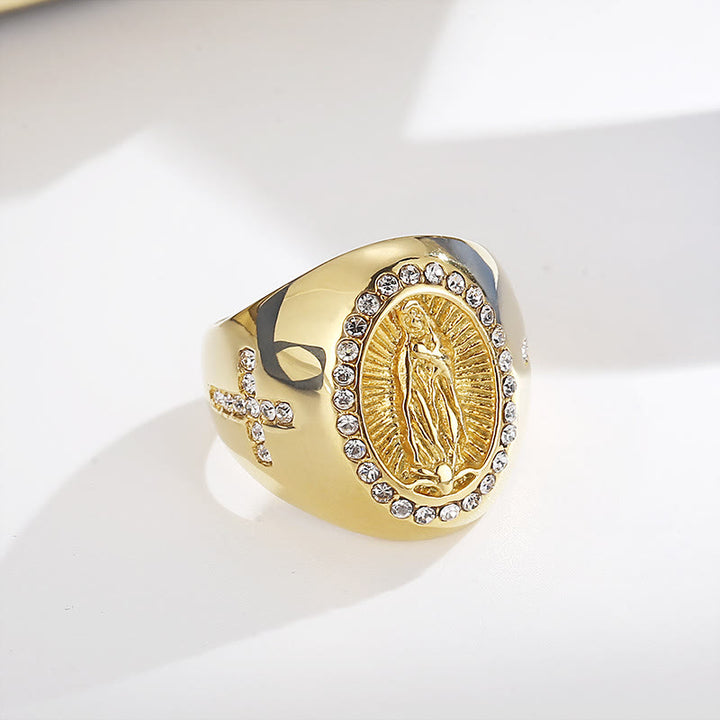 Christianartworkshop Anello in acciaio inossidabile con croce della Vergine Maria Anelli cattolici per gioielli religiosi - image 2