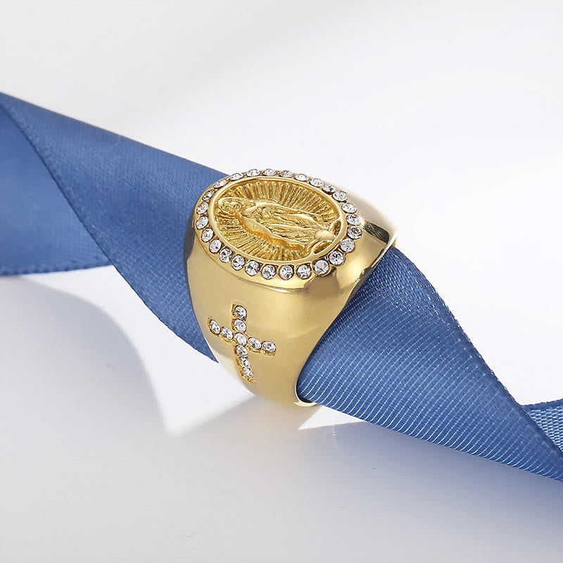 Christianartworkshop Anello in acciaio inossidabile con croce della Vergine Maria Anelli cattolici per gioielli religiosi - image 3