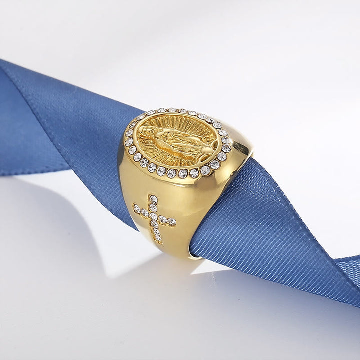 Christianartworkshop Anello in acciaio inossidabile con croce della Vergine Maria Anelli cattolici per gioielli religiosi - image 3