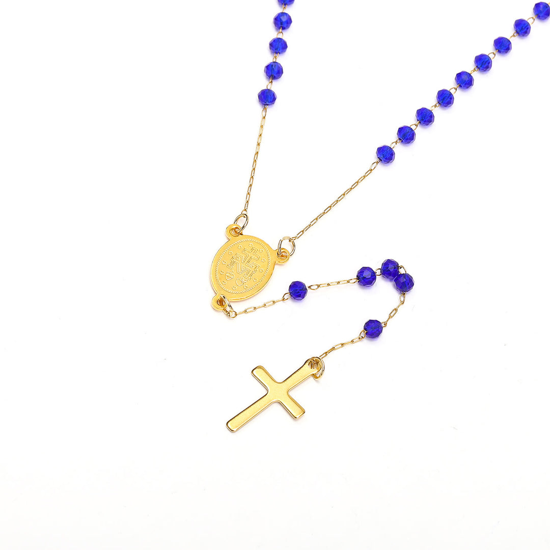 Christianartworkshop Collana con perle di vetro con ciondolo a croce e medaglia della Vergine Maria - image 3