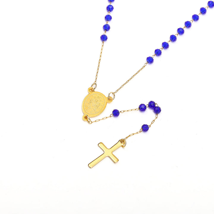Christianartworkshop Collana con perle di vetro con ciondolo a croce e medaglia della Vergine Maria - image 3
