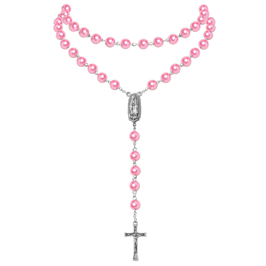 Collana di perle con ciondolo a forma di medaglia della Vergine Maria e crocifisso (4 colori a scelta) - image 7