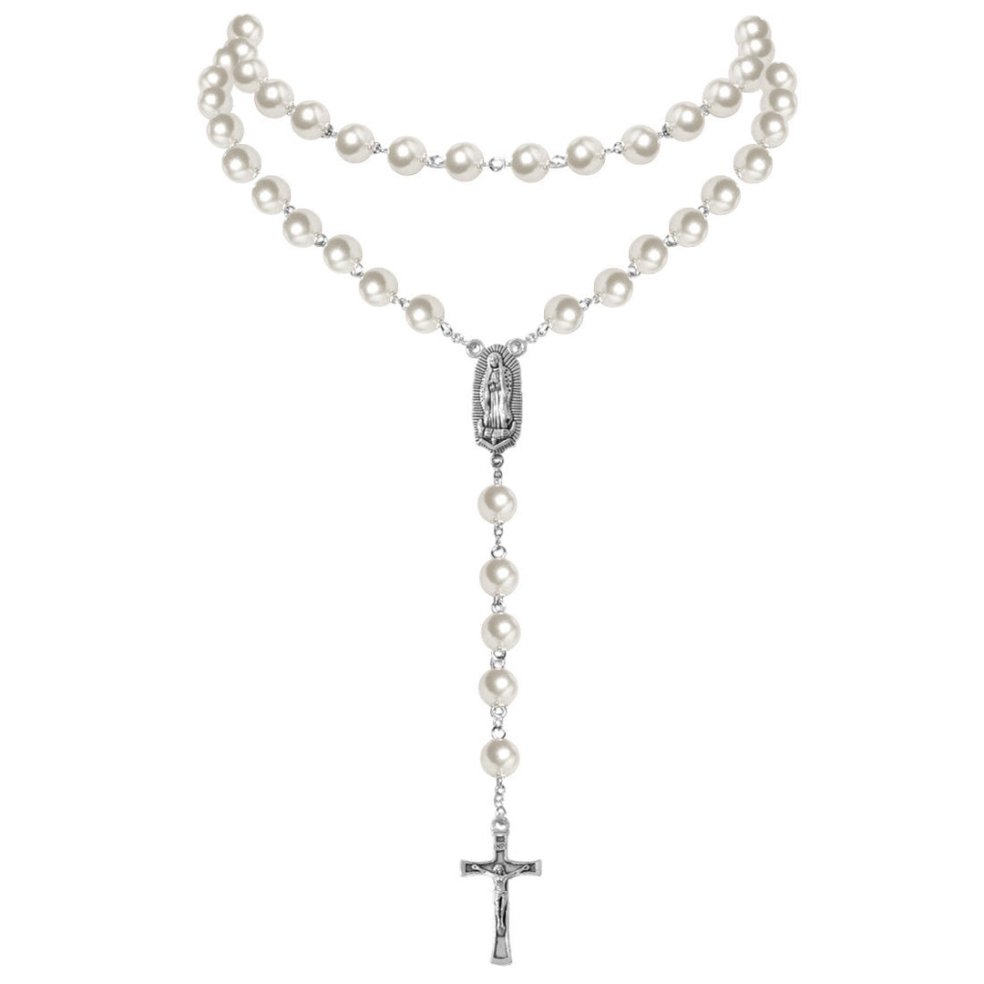Collana di perle con ciondolo a forma di medaglia della Vergine Maria e crocifisso (4 colori a scelta) - image 8