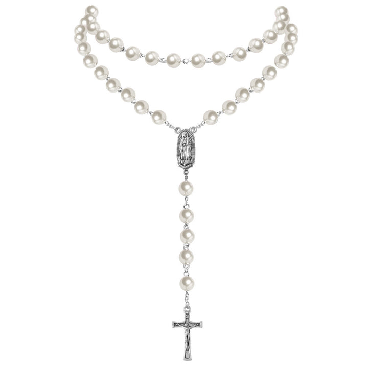 Collana di perle con ciondolo a forma di medaglia della Vergine Maria e crocifisso (4 colori a scelta) - image 8