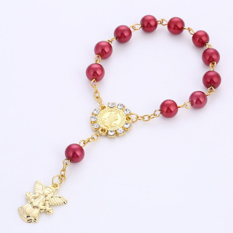 Bracciale rosario con ciondolo angelo dorato da 8 mm - Rosso - image 0