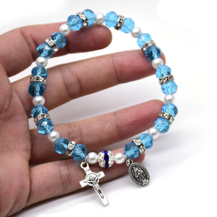 Bracciale elastico con perline di cristallo Christianartworkshop , crocifisso e medaglia miracolosa - image 2
