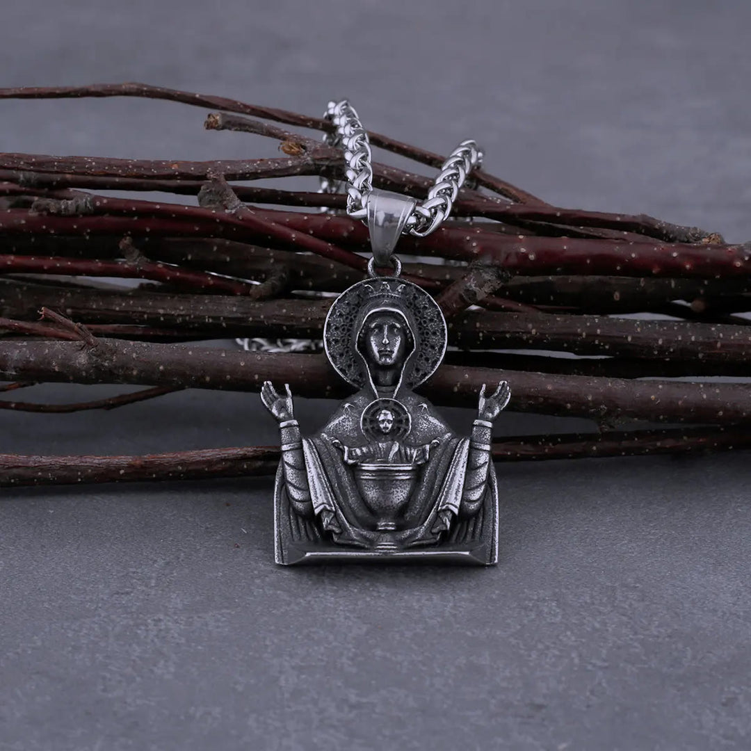 Christianartworkshop con ciondolo con preghiera della Vergine Maria, medaglione cattolico in acciaio inossidabile, catena di protezione - Vergine Maria - image 0