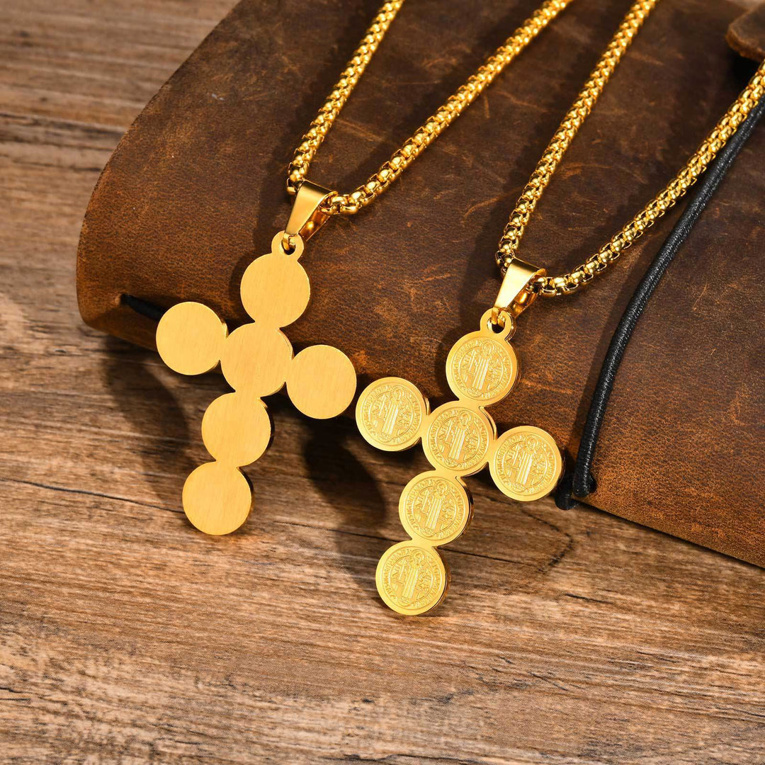Collana con ciondolo rotondo in oro con croce di San Benedetto - D'oro - image 0