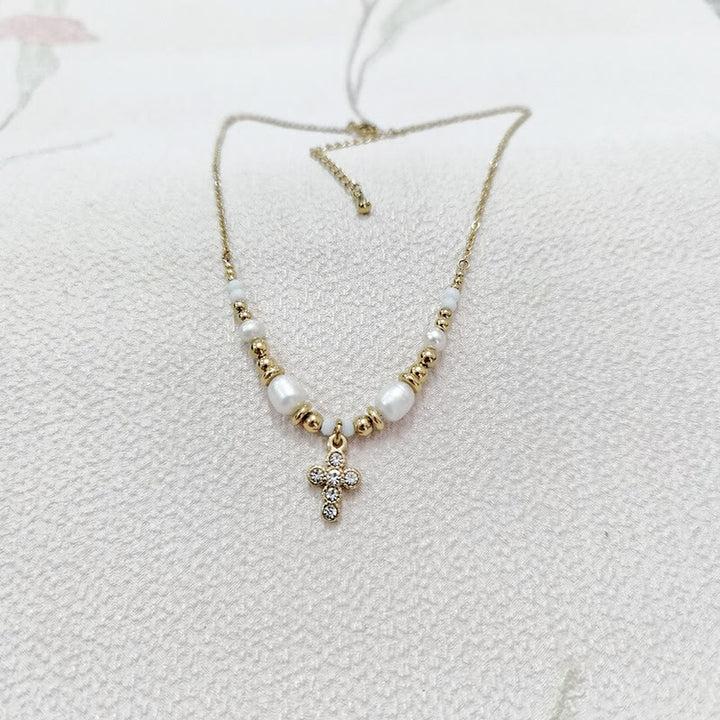 Collana con croce di perle d'acqua dolce Christianartworkshop - Perla - image 0