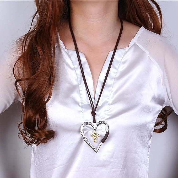 Collana con ciondolo a forma di croce a forma di cuore in lega - image 9