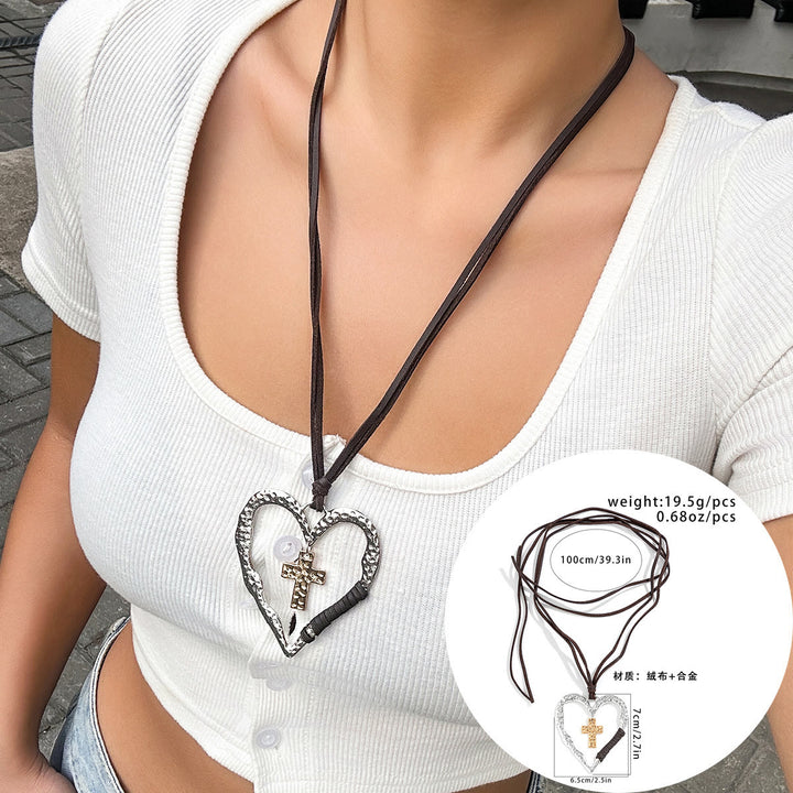Collana con ciondolo a forma di croce a forma di cuore in lega - image 8