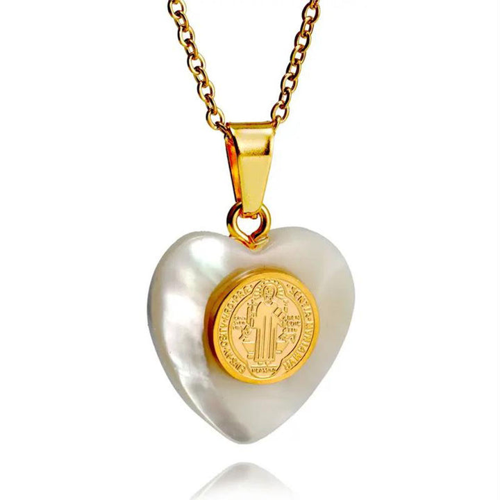 Collana con conchiglia a forma di cuore e medaglia di San Benedetto Christianartworkshop - San Benedetto - image 0