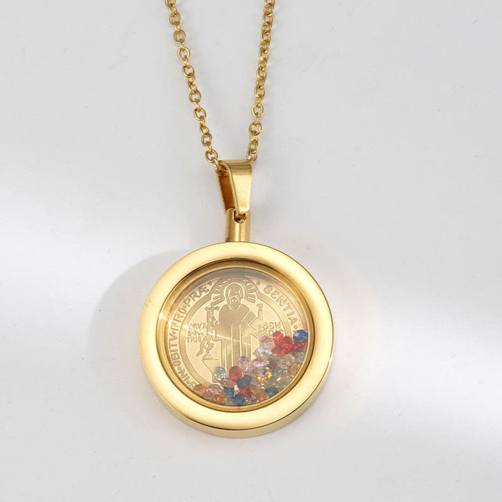 Christianartworkshop Collana reversibile rotonda in oro: Nostra Signora e San Benedetto - San Benedetto - D'oro - image 4