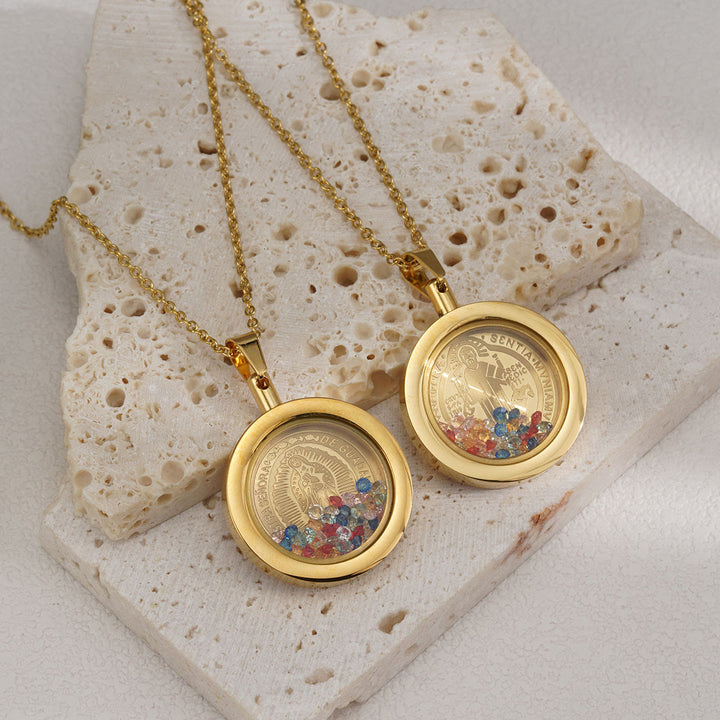 Christianartworkshop Collana reversibile rotonda in oro: Nostra Signora e San Benedetto - Vergine Maria - D'oro - image 0