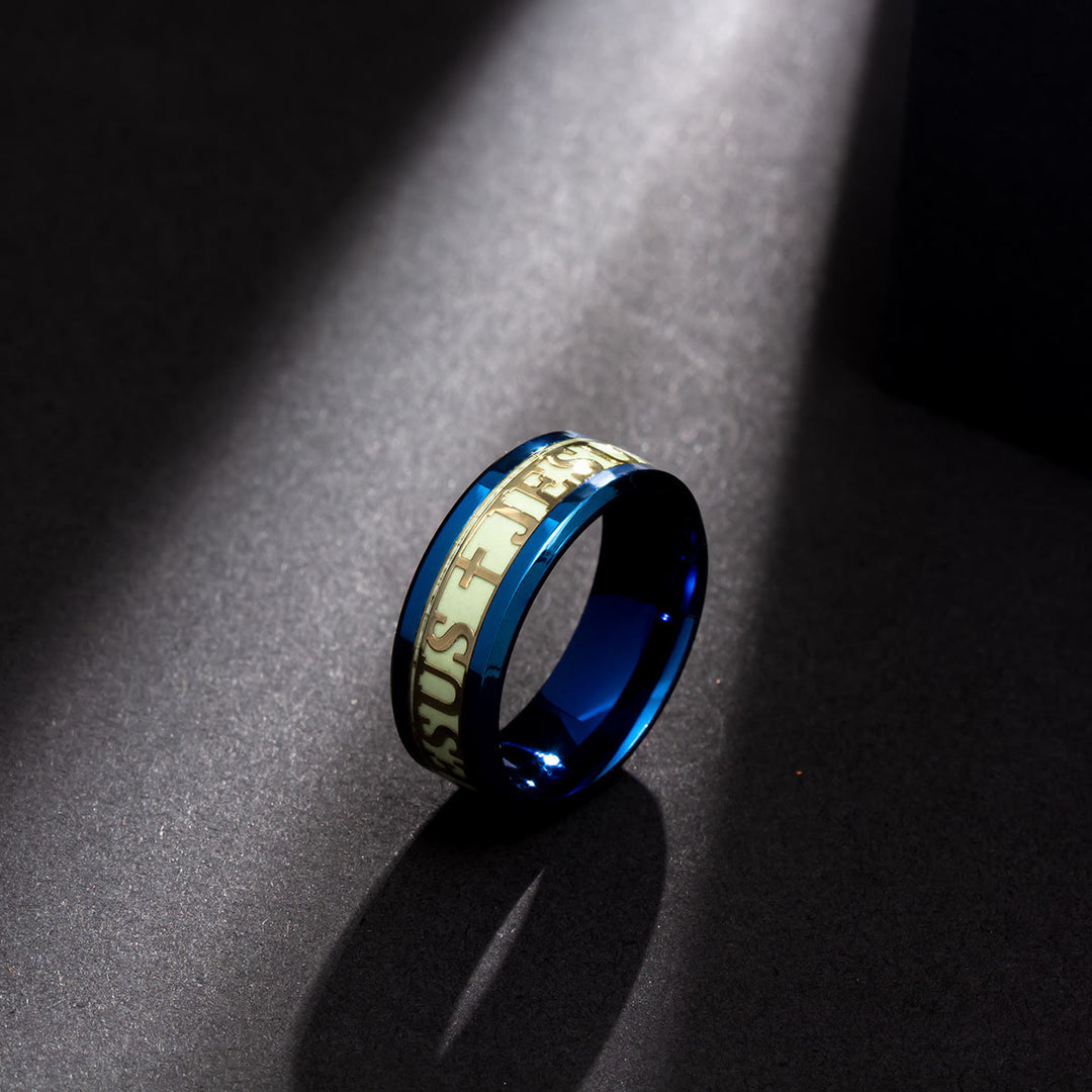 Christianartworkshop Anello luminoso in acciaio inossidabile stampato "JESUS" - US13 - Blu - image 2