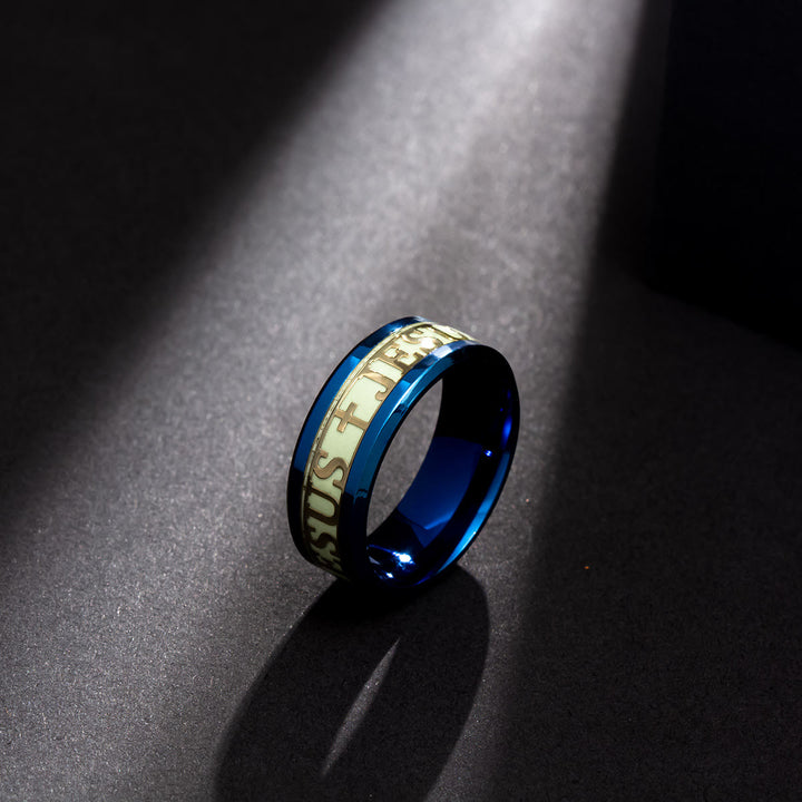 Christianartworkshop Anello luminoso in acciaio inossidabile stampato "JESUS" - US13 - Blu - image 2