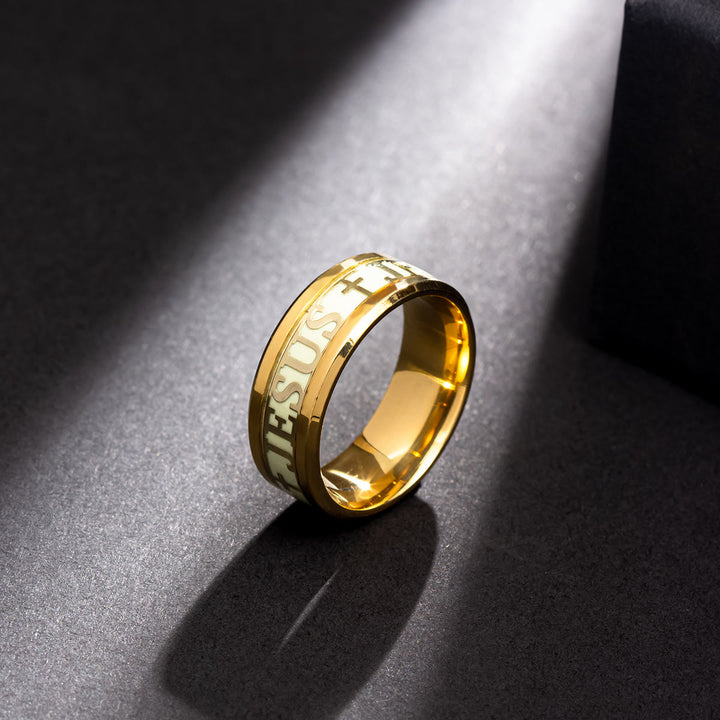 Christianartworkshop Anello luminoso in acciaio inossidabile stampato "JESUS" - US13 - D'oro - image 3