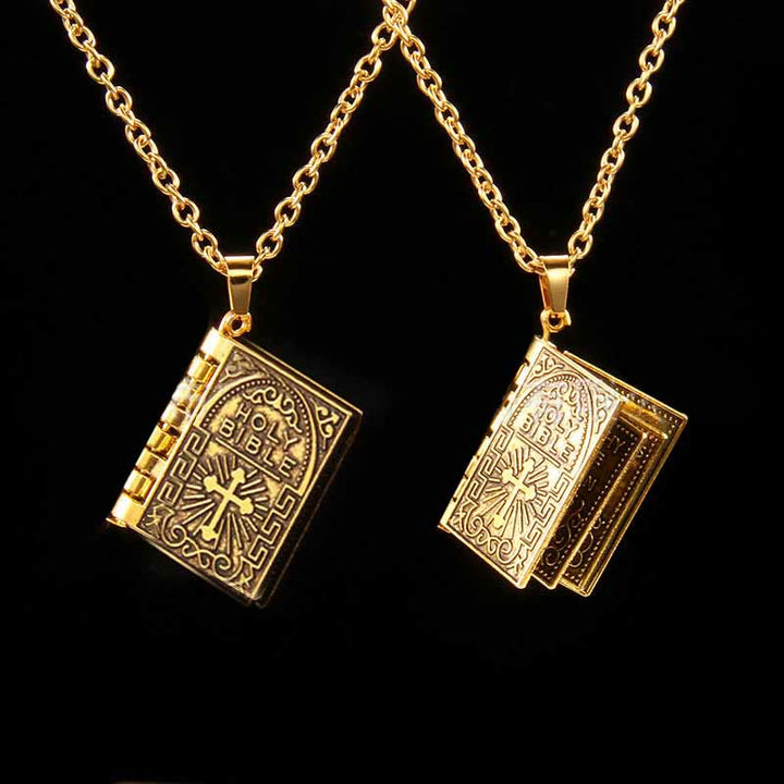 Christianartworkshop Collana di qualità con ciondolo a croce girevole della Sacra Bibbia - D'oro - image 0