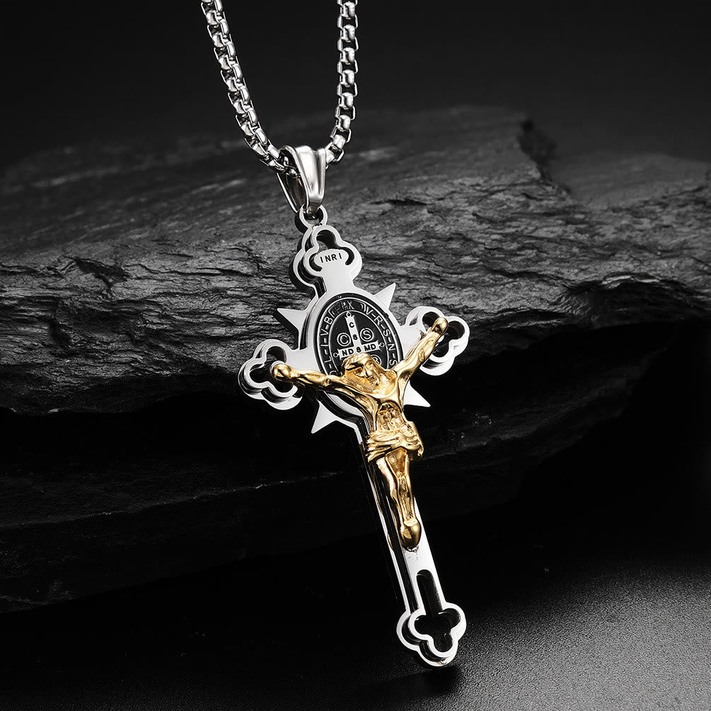 Christianartworkshop Collana con crocifisso e simbolo di San Benedetto - image 6