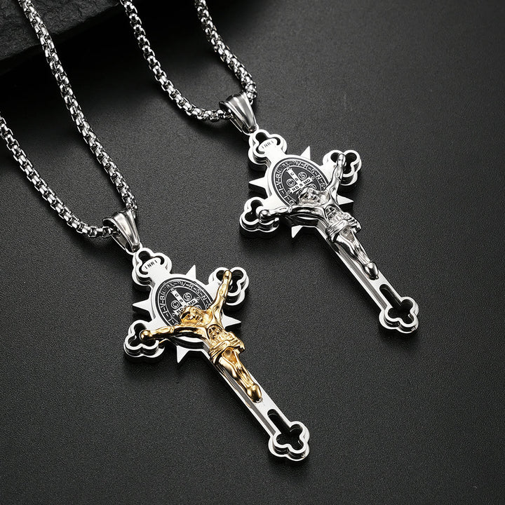 Christianartworkshop Collana con crocifisso e simbolo di San Benedetto - image 2