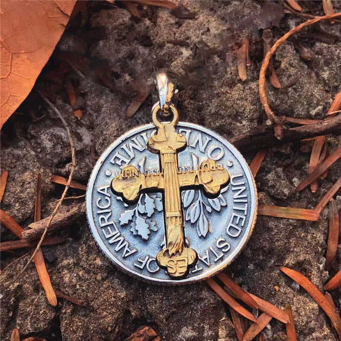 Collana con ciondolo a forma di moneta con croce bifacciale vintage Christianartworkshop - image 1