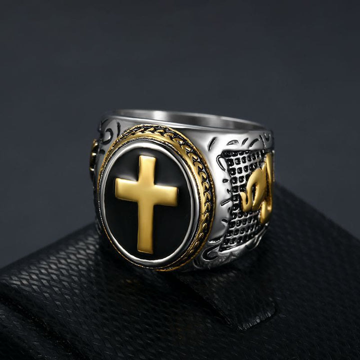Christianartworkshop Anello religioso in titanio con croce retrò "Mano di Dio" - D'oro - US 15 - image 0