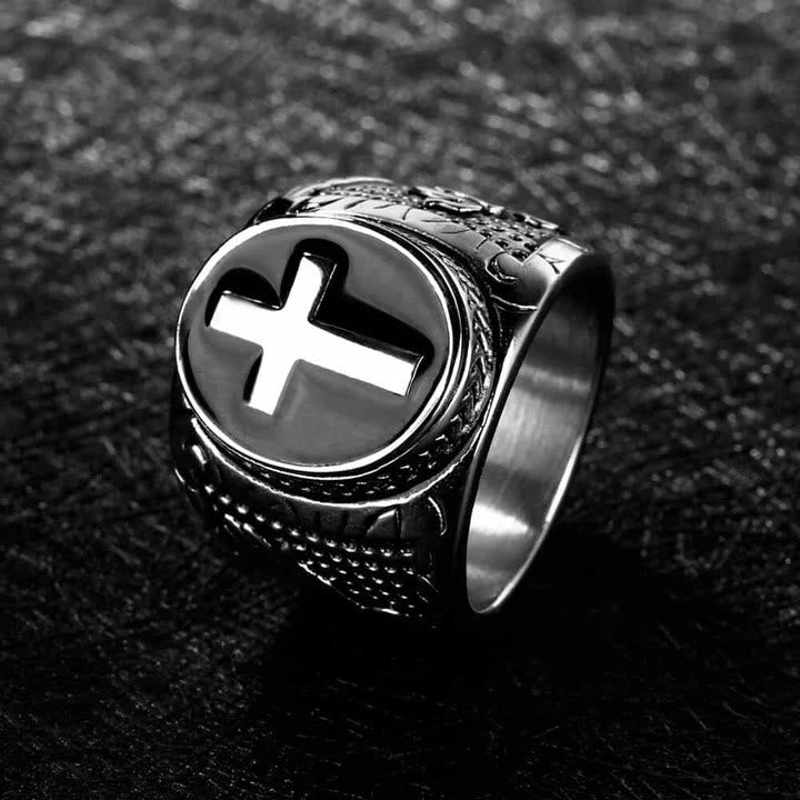 Christianartworkshop Anello religioso in titanio con croce retrò "Mano di Dio" - Argento - US 15 - image 6