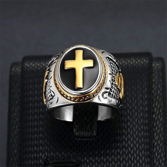 Christianartworkshop Anello religioso in titanio con croce retrò "Mano di Dio" - image 1