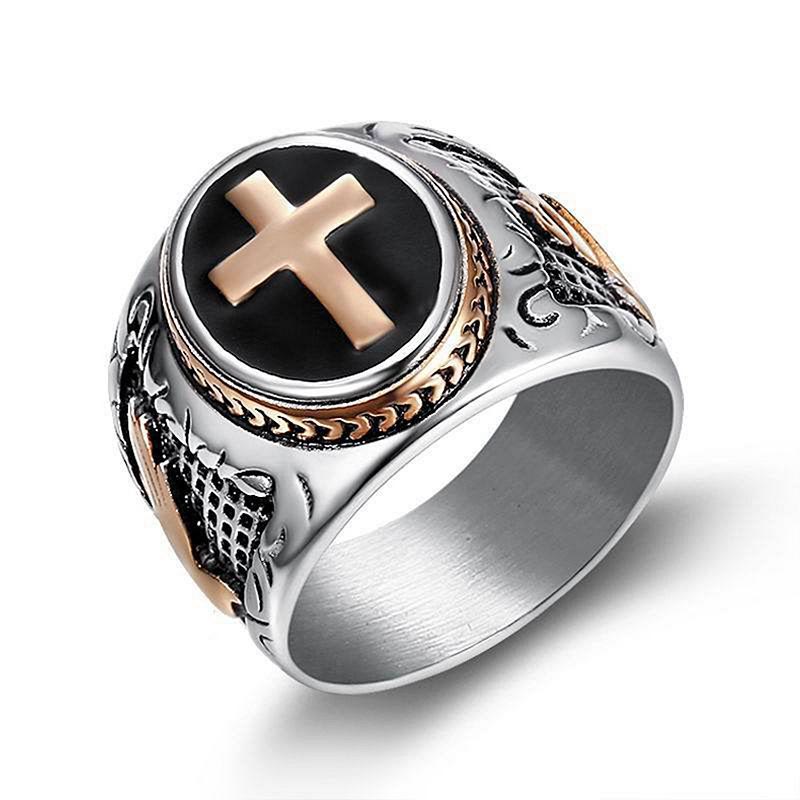 Christianartworkshop Anello religioso in titanio con croce retrò "Mano di Dio" - Oro rosa - US 15 - image 10