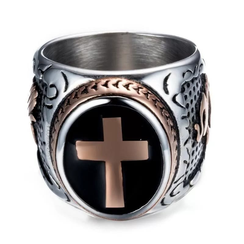 Christianartworkshop Anello religioso in titanio con croce retrò "Mano di Dio" - image 11