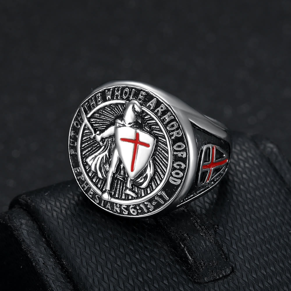 Anello di protezione in titanio con scudo e armatura da cavaliere Christianartworkshop - Argento - US 13 - image 7