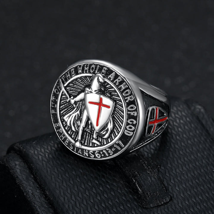 Anello di protezione in titanio con scudo e armatura da cavaliere Christianartworkshop - Argento - US 13 - image 7