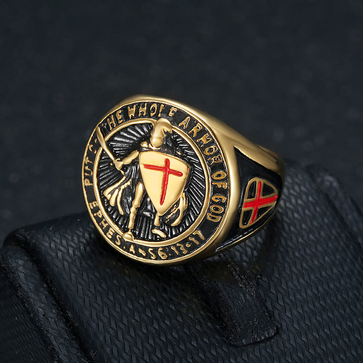 Anello di protezione in titanio con scudo e armatura da cavaliere Christianartworkshop - D'oro - US 13 - image 4