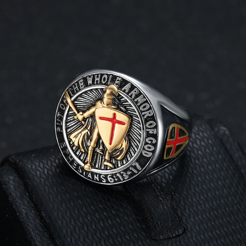 Anello di protezione in titanio con scudo e armatura da cavaliere Christianartworkshop - Argento-oro - US 13 - image 0