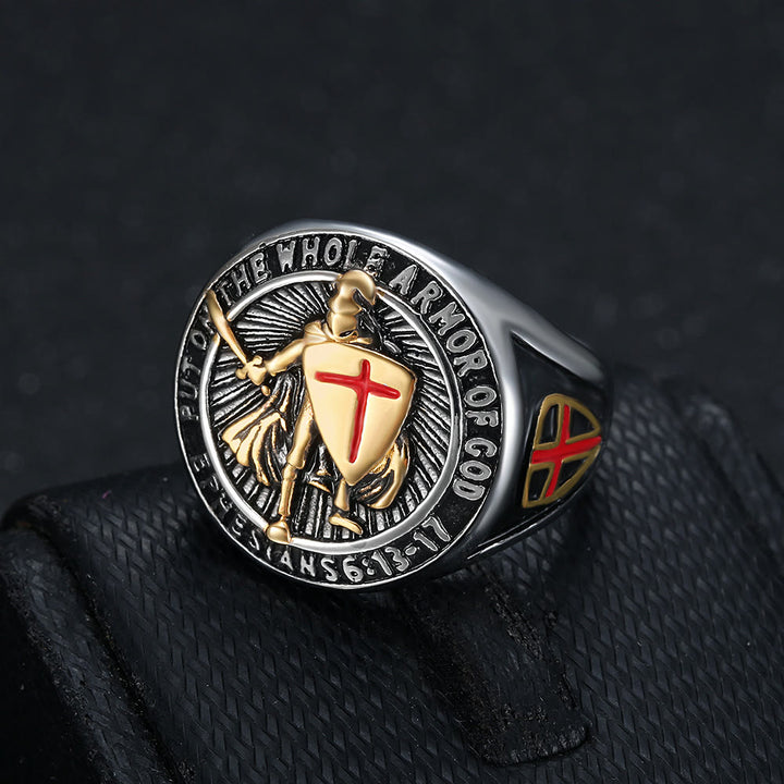 Anello di protezione in titanio con scudo e armatura da cavaliere Christianartworkshop - Argento-oro - US 13 - image 0