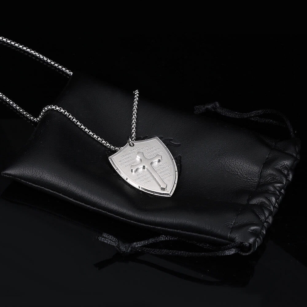 Collana con ciondolo a forma di croce con preghiera del Padre Nostro in acciaio inossidabile Christianartworkshop - image 3