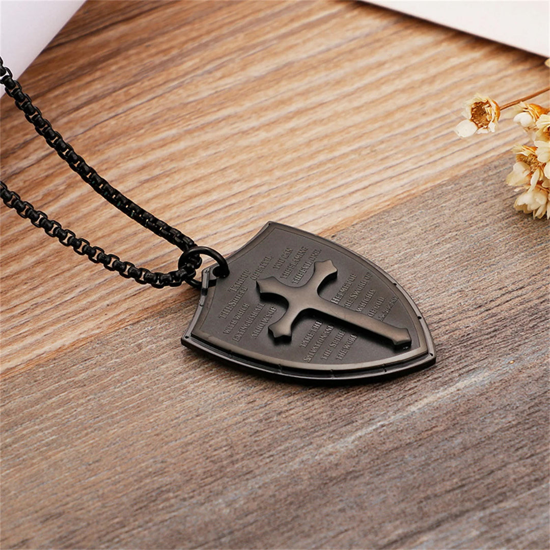 Collana con ciondolo a forma di croce con preghiera del Padre Nostro in acciaio inossidabile Christianartworkshop - image 5