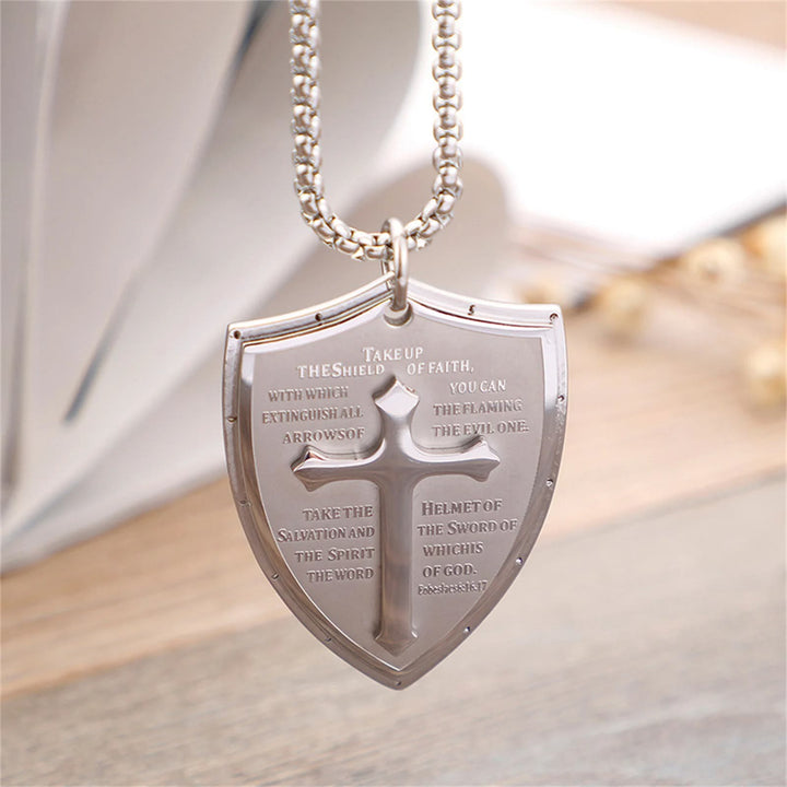 Collana con ciondolo a forma di croce con preghiera del Padre Nostro in acciaio inossidabile Christianartworkshop - Prendere - Argento - image 0