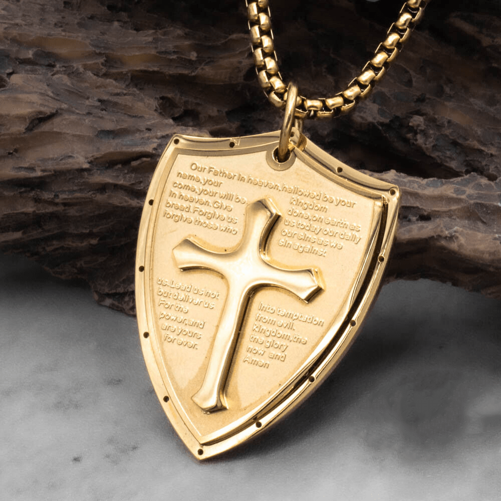 Collana con ciondolo a forma di croce con preghiera del Padre Nostro in acciaio inossidabile Christianartworkshop - Padre nostro - D'oro - image 13