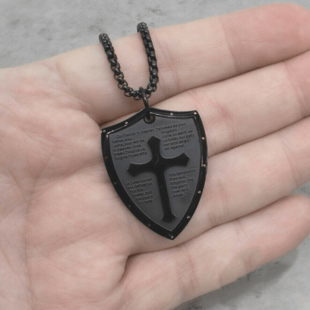 Collana con ciondolo a forma di croce con preghiera del Padre Nostro in acciaio inossidabile Christianartworkshop - image 12