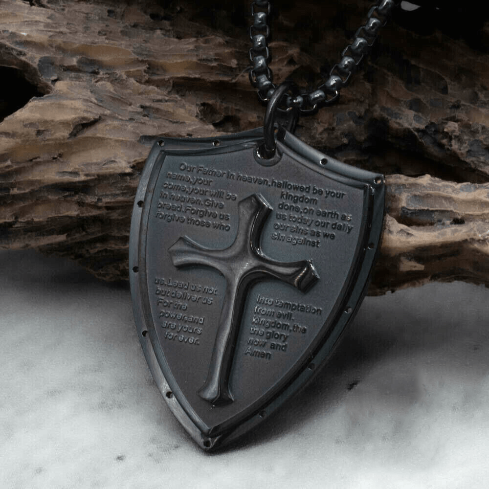 Collana con ciondolo a forma di croce con preghiera del Padre Nostro in acciaio inossidabile Christianartworkshop - Padre nostro - Nero - image 11