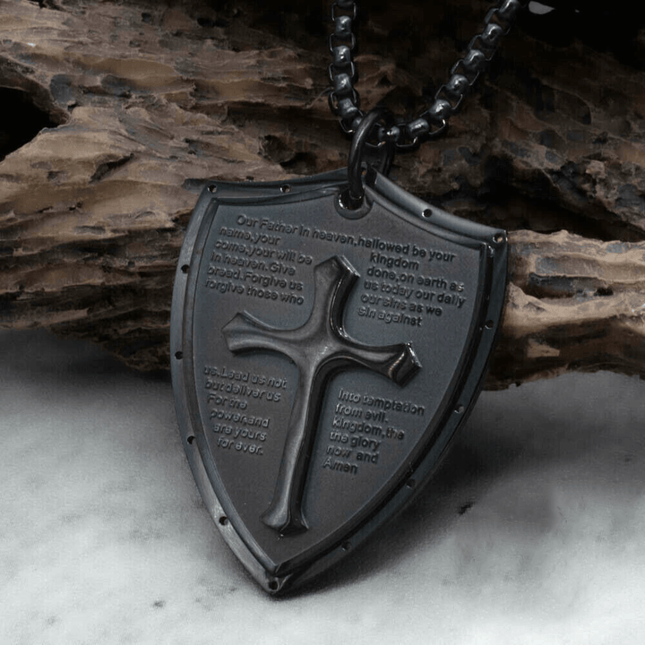 Collana con ciondolo a forma di croce con preghiera del Padre Nostro in acciaio inossidabile Christianartworkshop - Padre nostro - Nero - image 11