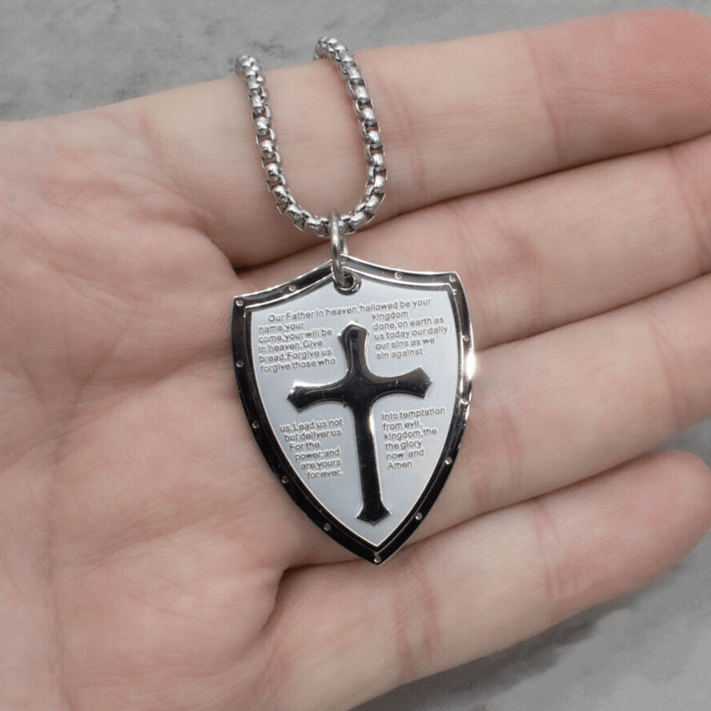 Collana con ciondolo a forma di croce con preghiera del Padre Nostro in acciaio inossidabile Christianartworkshop - image 10