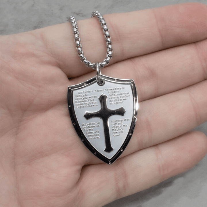 Collana con ciondolo a forma di croce con preghiera del Padre Nostro in acciaio inossidabile Christianartworkshop - image 10