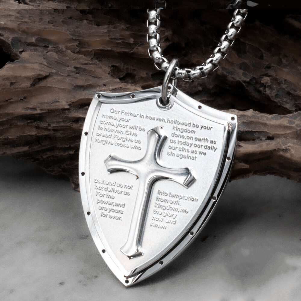 Collana con ciondolo a forma di croce con preghiera del Padre Nostro in acciaio inossidabile Christianartworkshop - Padre nostro - Argento - image 9