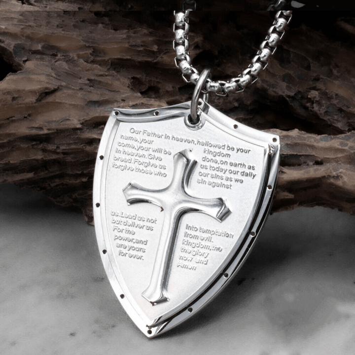 Collana con ciondolo a forma di croce con preghiera del Padre Nostro in acciaio inossidabile Christianartworkshop - Padre nostro - Argento - image 9