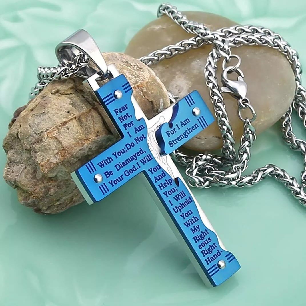 Christianartworkshop Collana con ciondolo a croce religiosa di Gesù Christianartshop Crocifisso - Blu - image 5